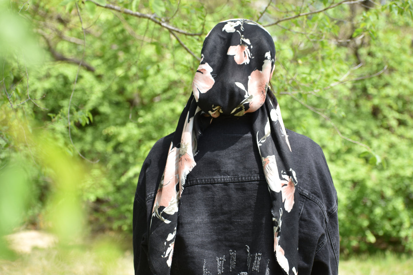 Blooming Black Floral Head Scarf