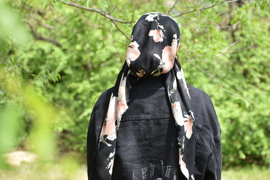 Blooming Black Floral Head Scarf